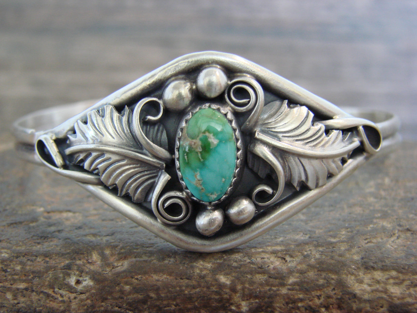 Native American Sterling Silver & Turquoise Feather Bracelet Signed Yazzie