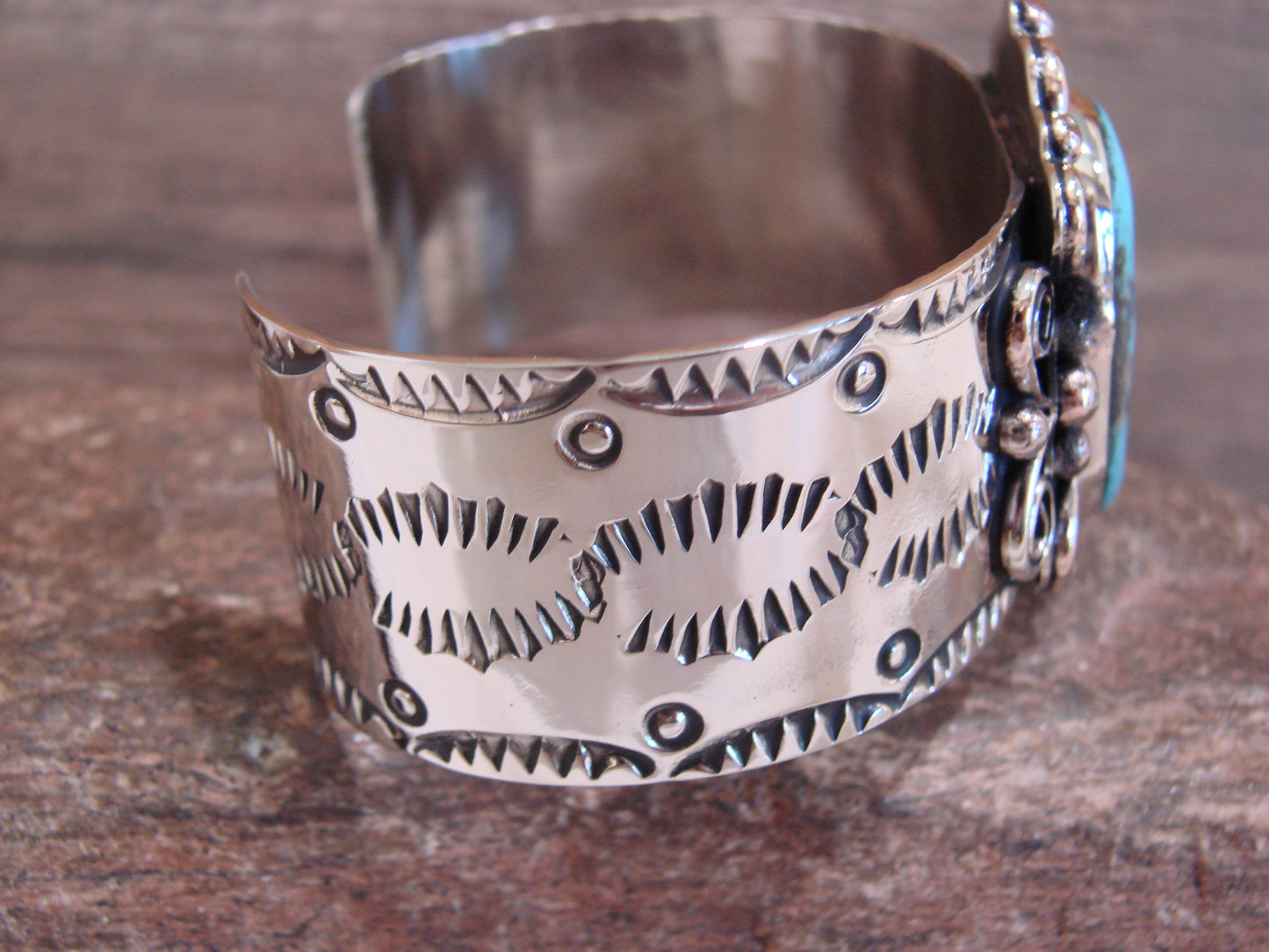 Native American Nickel Silver & Turquoise Bracelet by Cleveland