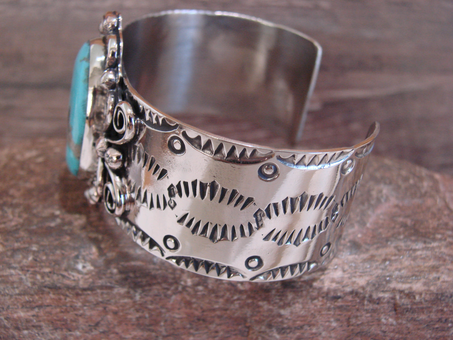 Native American Nickel Silver & Turquoise Bracelet by Cleveland
