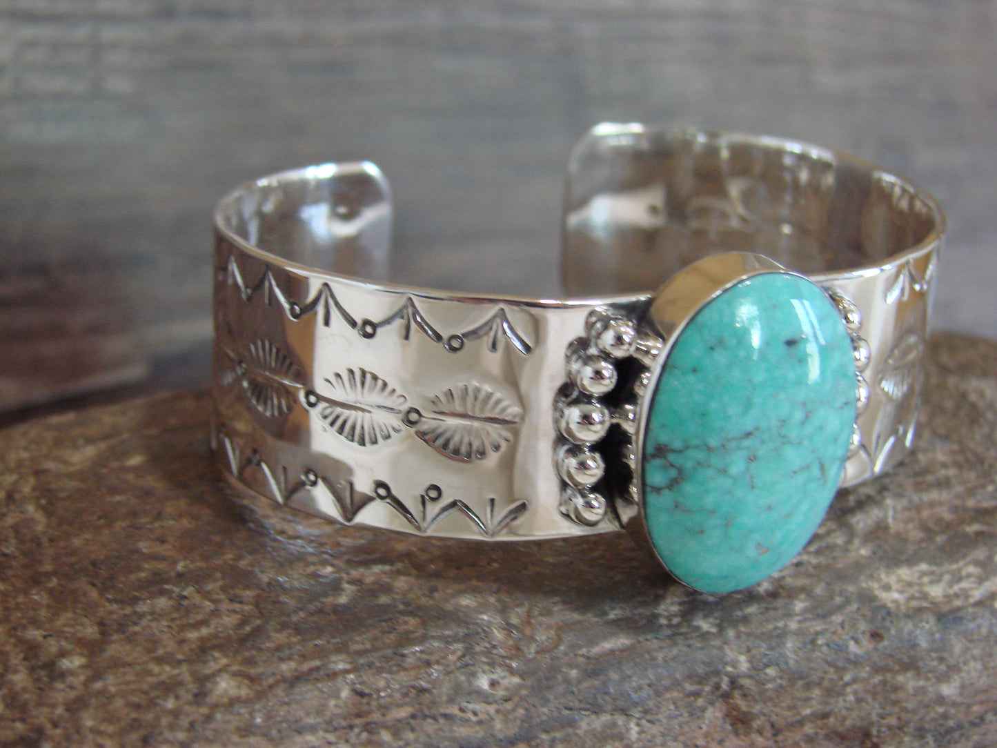 Native American Sterling Silver & Turquoise Bracelet by Lee