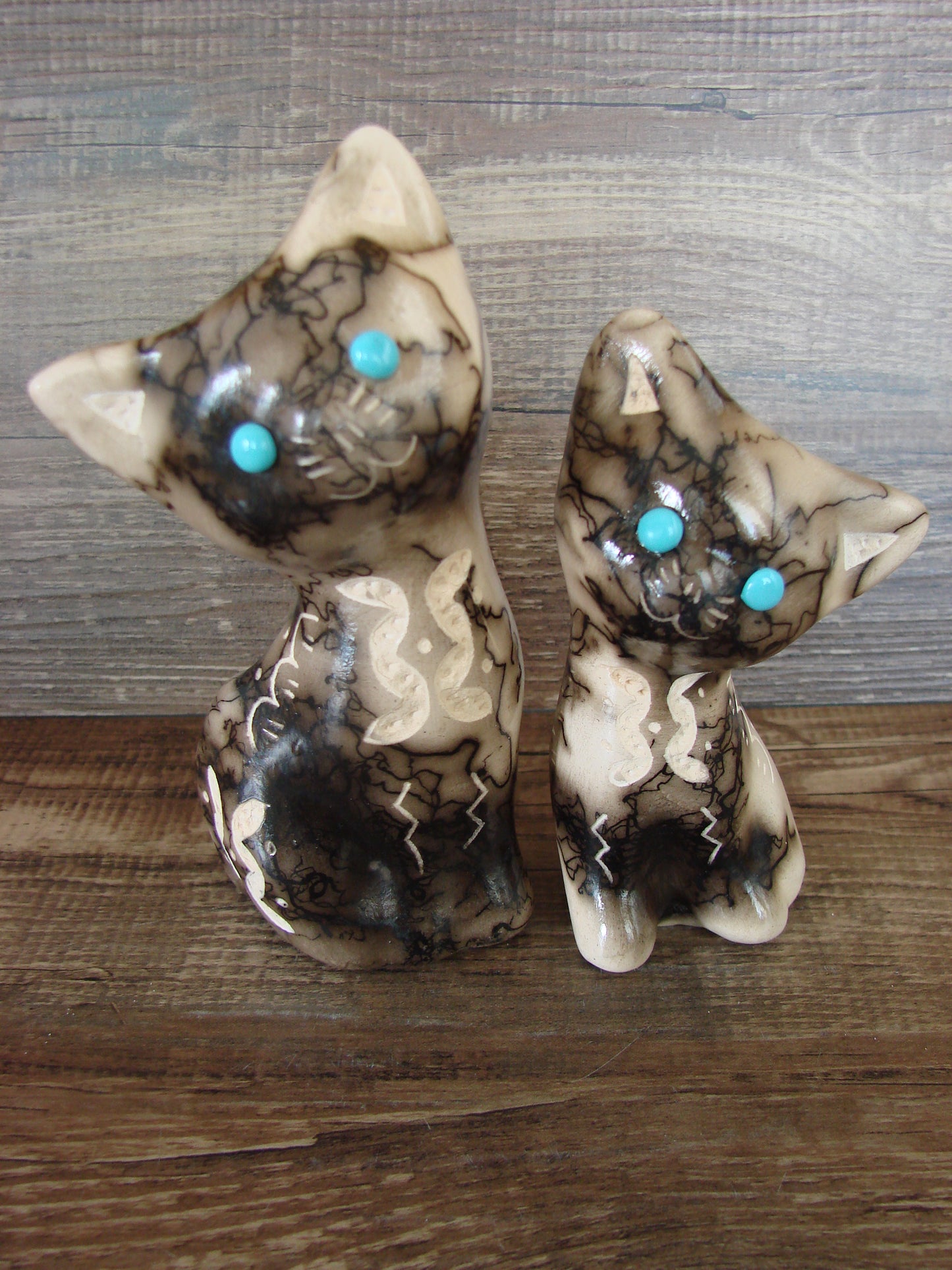 Native American Horse Hair Cat Pottery Set by Vail