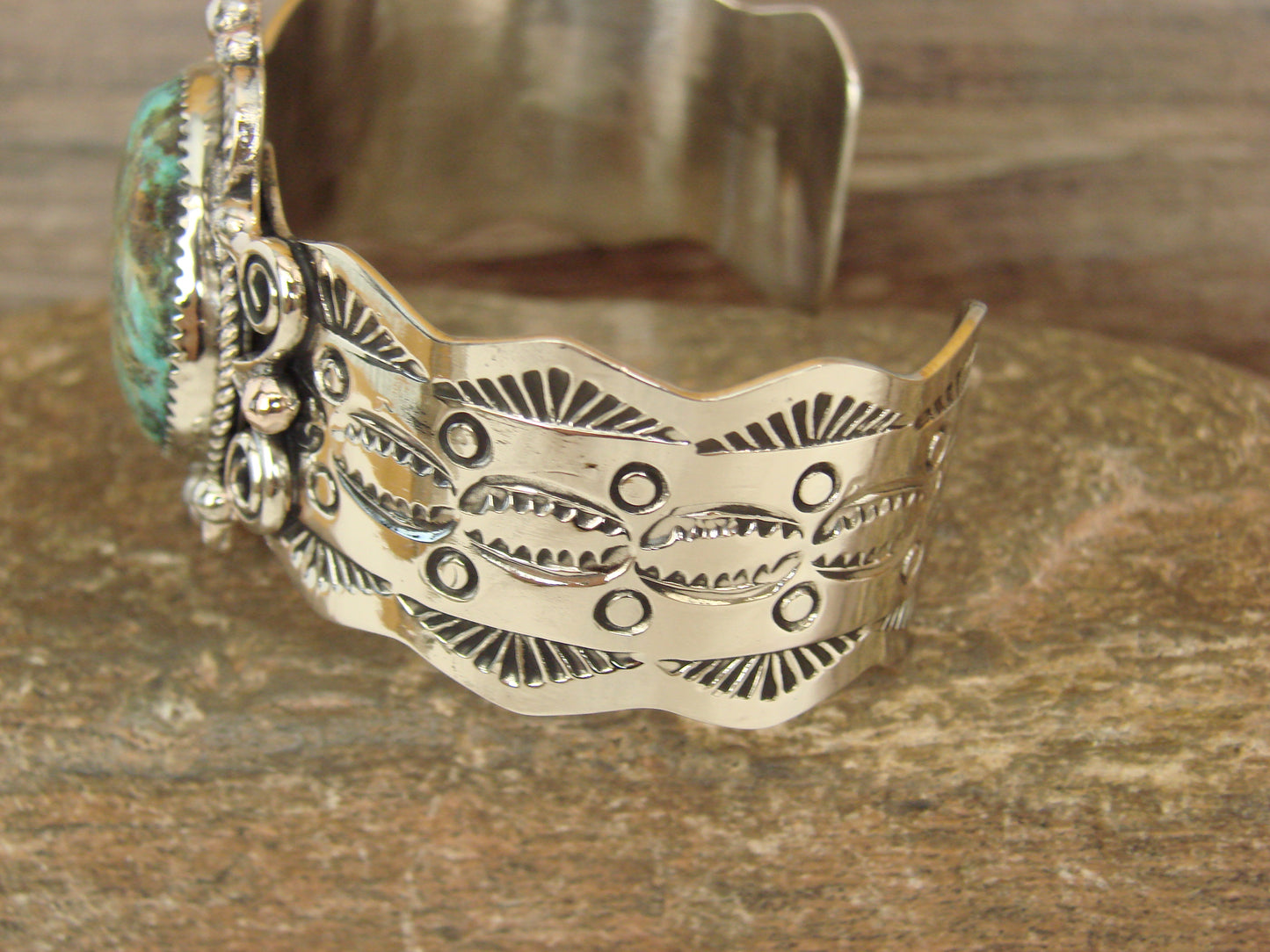 Native American Nickel Silver & Turquoise Bracelet by Cleveland