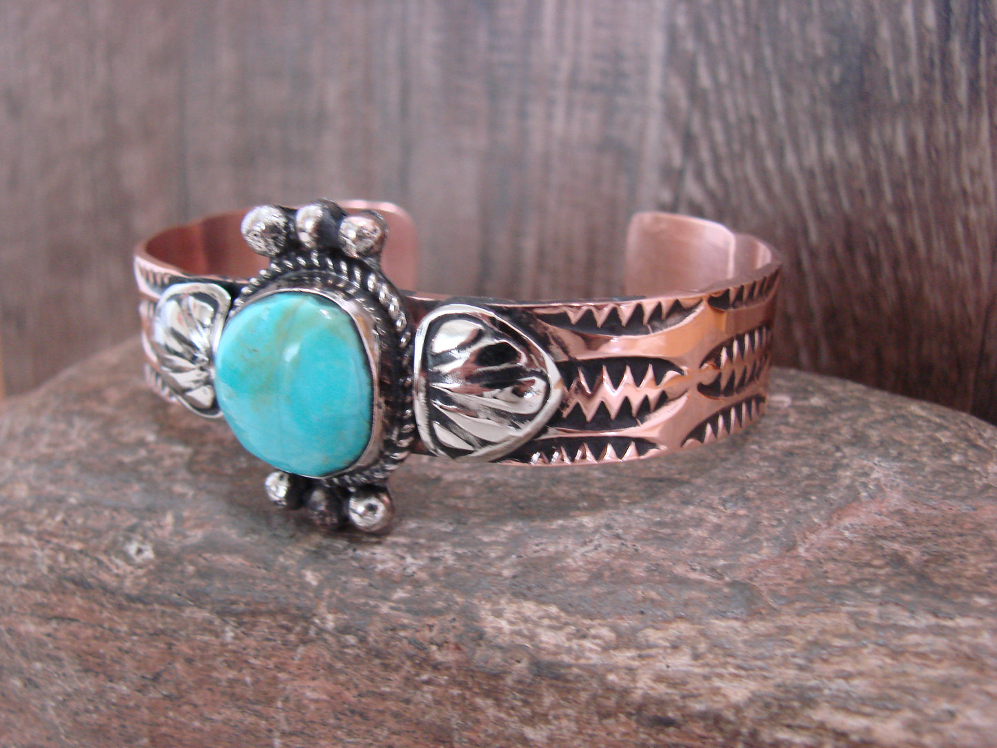Native American Copper & Turquoise Bracelet by Cleveland