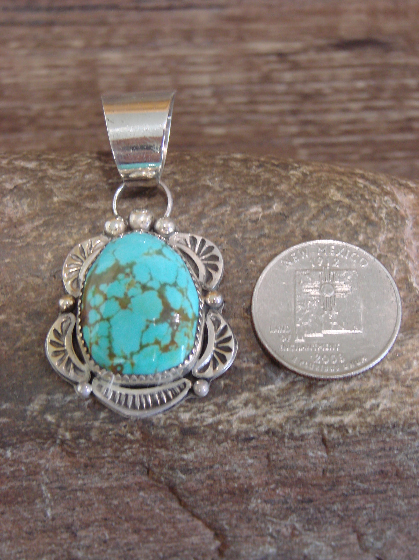Native American Sterling Silver & Turquoise Pendant - Cleveland