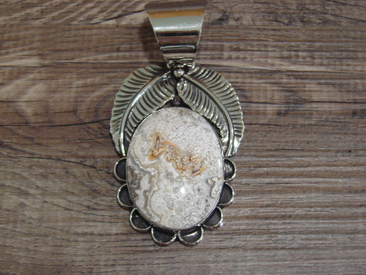Large Navajo Indian Nickel Silver & Jasper Pendant by Cleveland