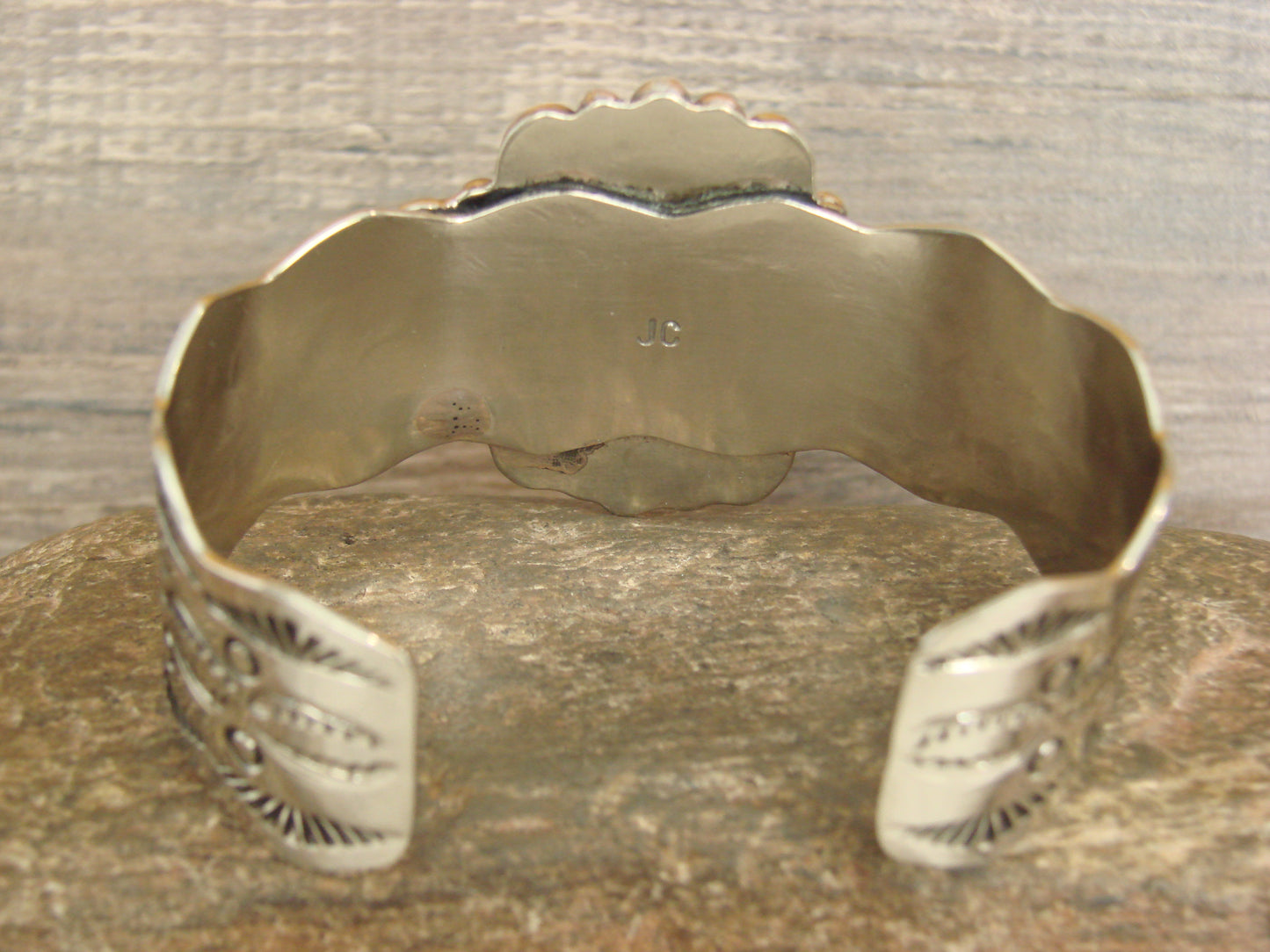 Native American Nickel Silver & Turquoise Bracelet by Cleveland