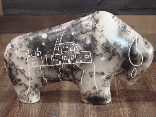 Native American Pottery Horse Hair Buffalo Sculpture by Yellow Corn