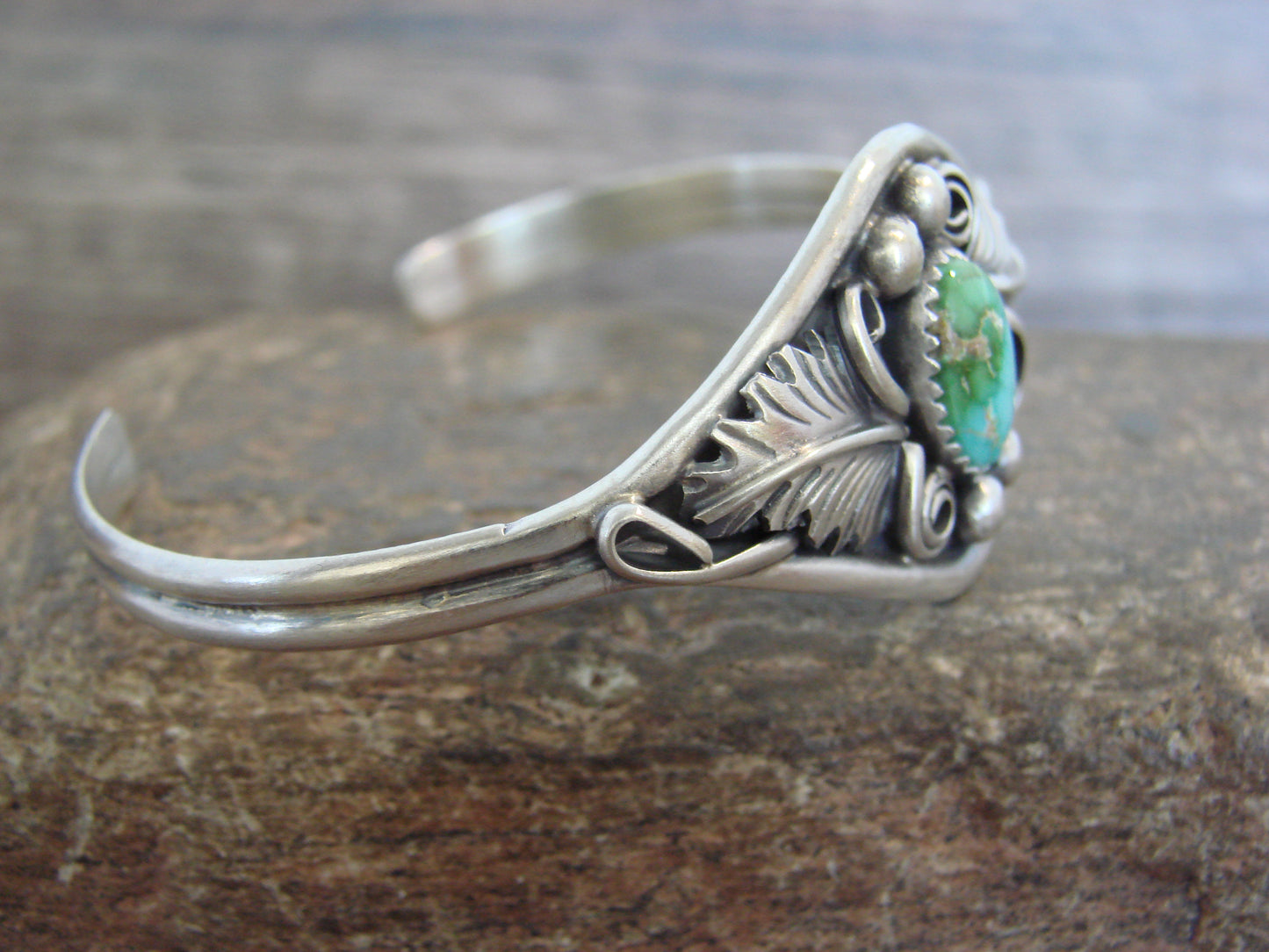 Native American Sterling Silver & Turquoise Feather Bracelet Signed Yazzie