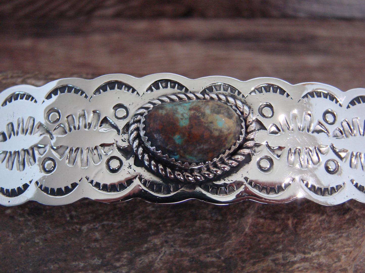 Native American Nickel Silver & Turquoise Hair Barrette by Cleveland