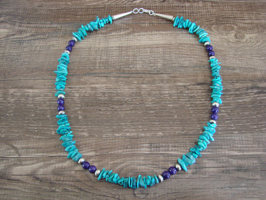 Navajo Sterling Silver Turquoise & Lapis Nugget Stone 20" Necklace by I. John