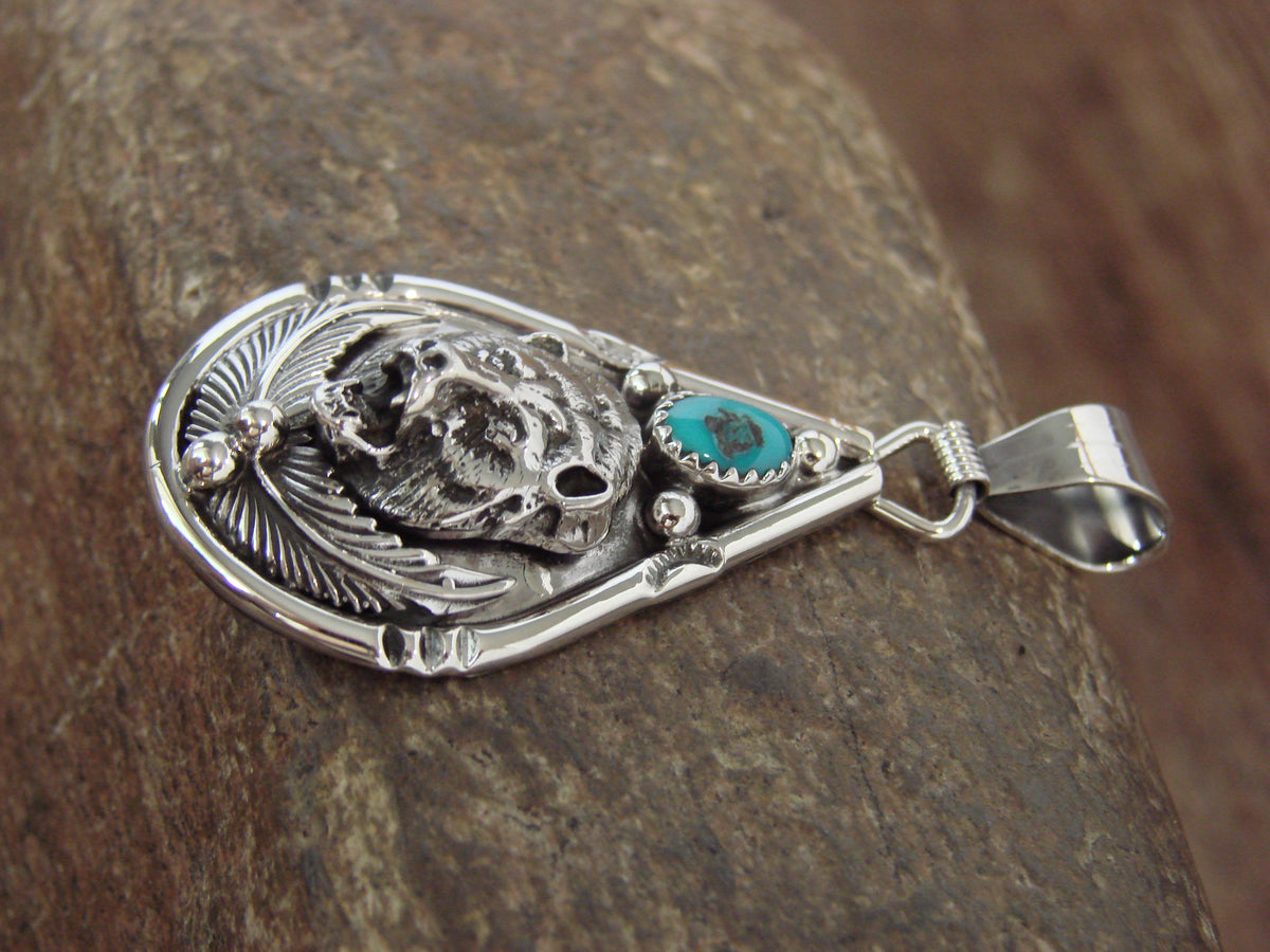 Native American Sterling Silver & Turquoise Bear Pendant - Morgan
