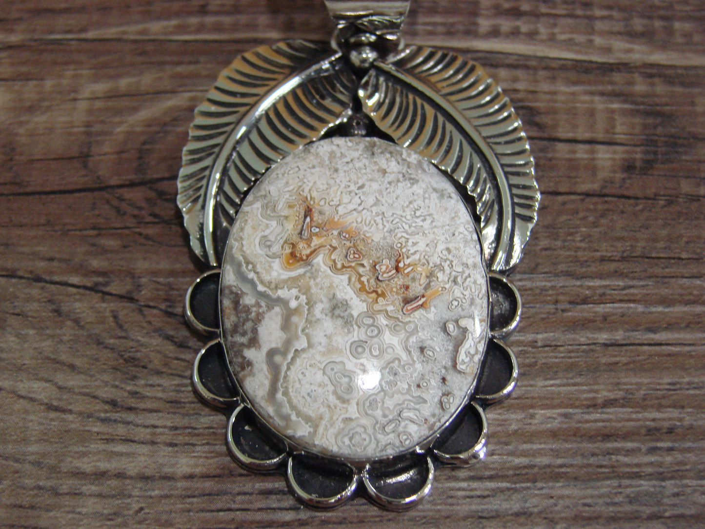 Large Navajo Indian Nickel Silver & Jasper Pendant by Cleveland
