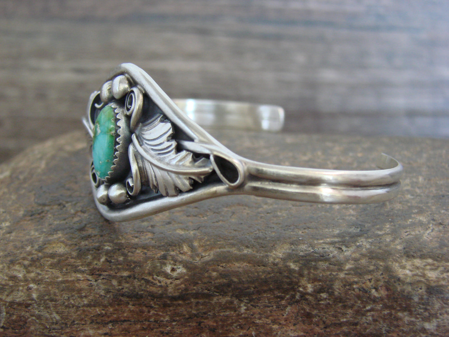 Native American Sterling Silver & Turquoise Feather Bracelet Signed Yazzie