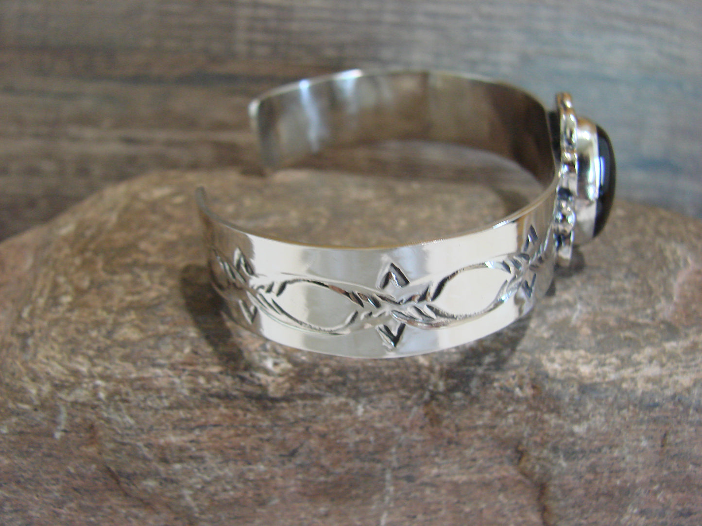 Navajo Indian Nickel Silver & Onyx Bracelet by Cleveland