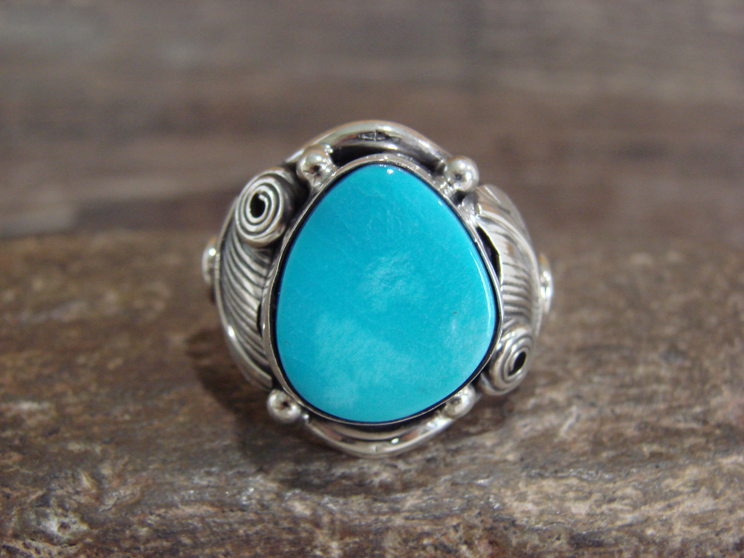 Native American Sterling Silver & Turquoise Ring - Morgan - Size 11.5
