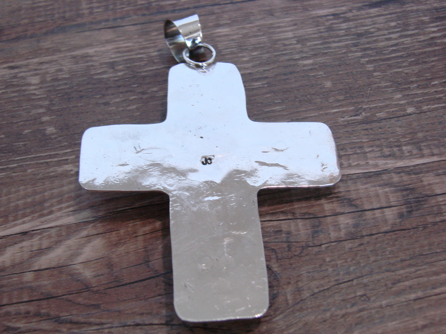 Large Native American Nickel Silver & Turquoise Cross Pendant - Cleveland