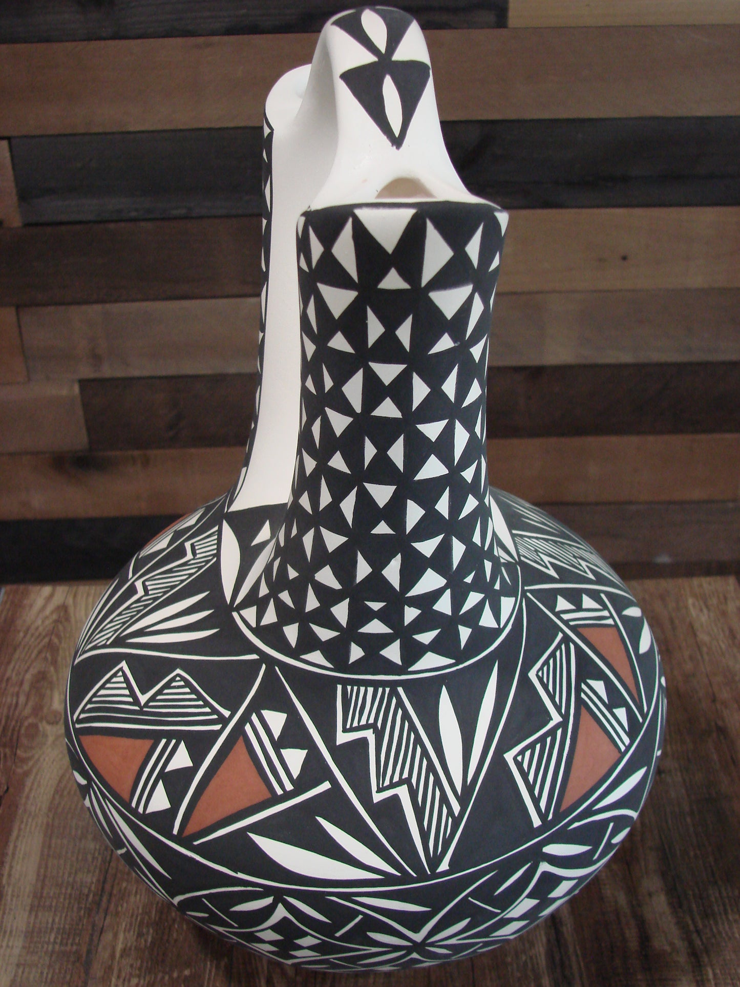 Native American Acoma Pueblo Fine Line Hand Painted Wedding Vase by Concho