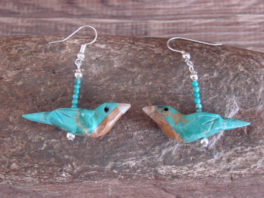 Hand Carved Turquoise Robin Fetish Earrings by Matt Mitchell
