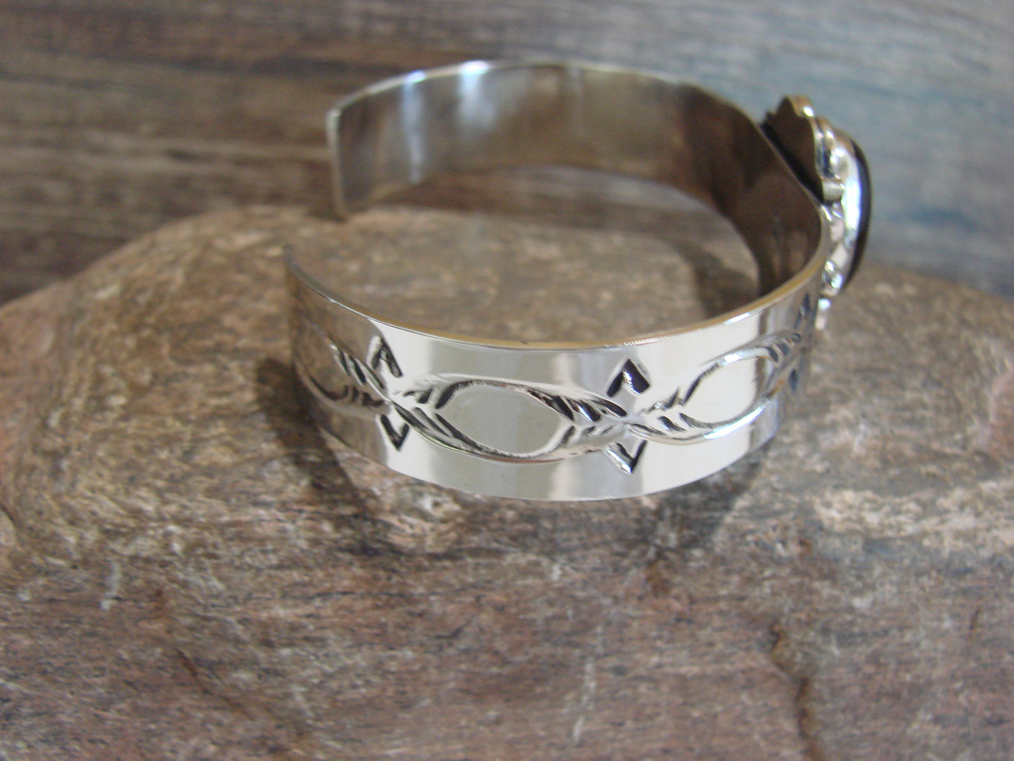 Navajo Indian Nickel Silver & Onyx Bracelet by Cleveland