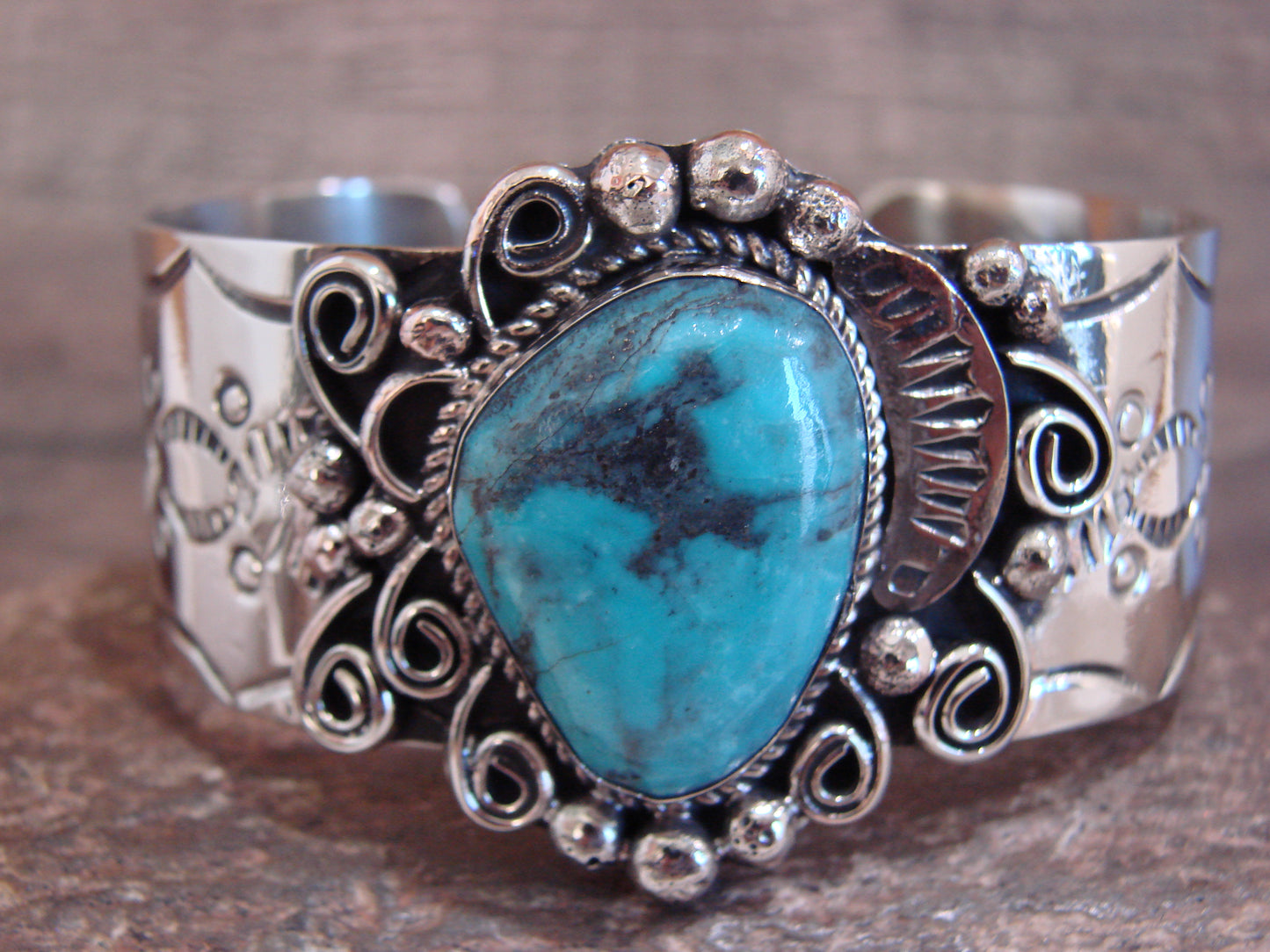 Native American Nickel Silver & Turquoise Bracelet by Cleveland