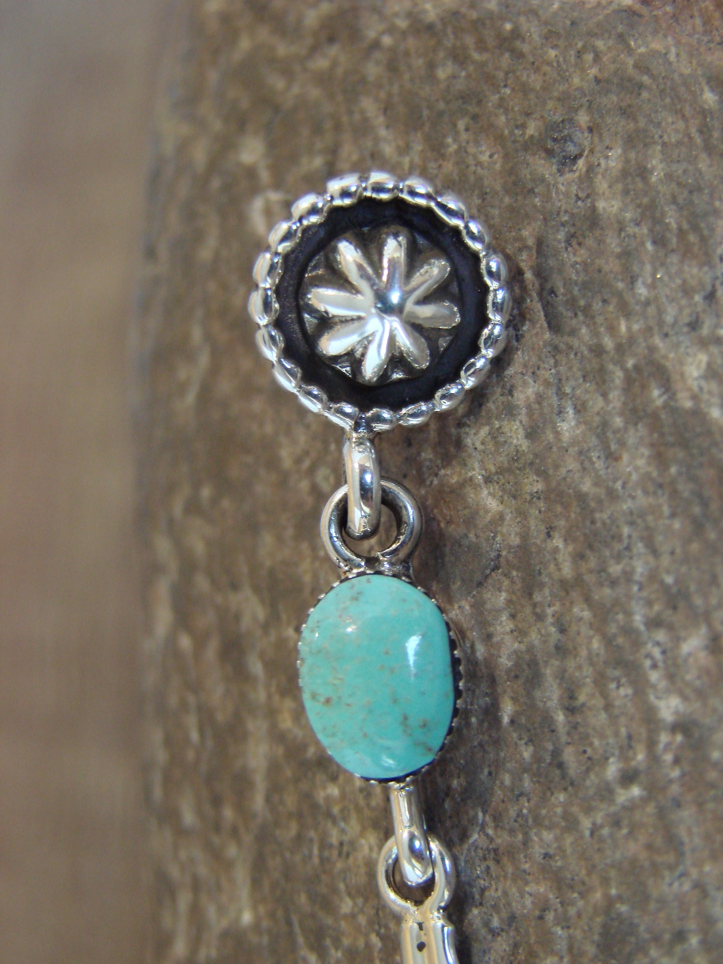 Native American Sterling Silver & Turquoise Zia Pendant by Lee
