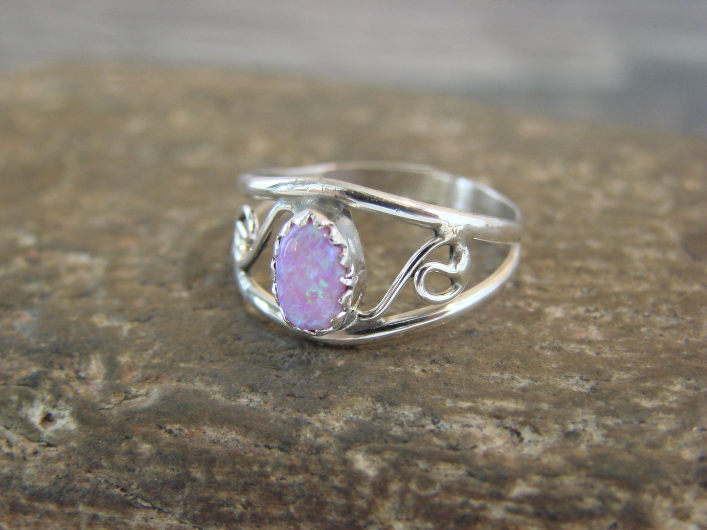 Native American Sterling Silver & Pink Opal Ring Size 4.5 by Lincoln