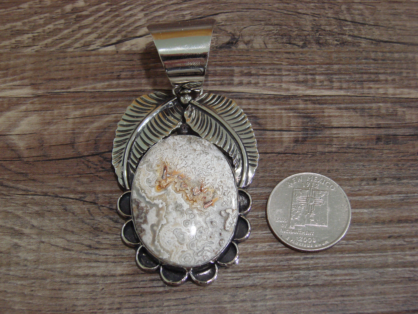 Large Navajo Indian Nickel Silver & Jasper Pendant by Cleveland