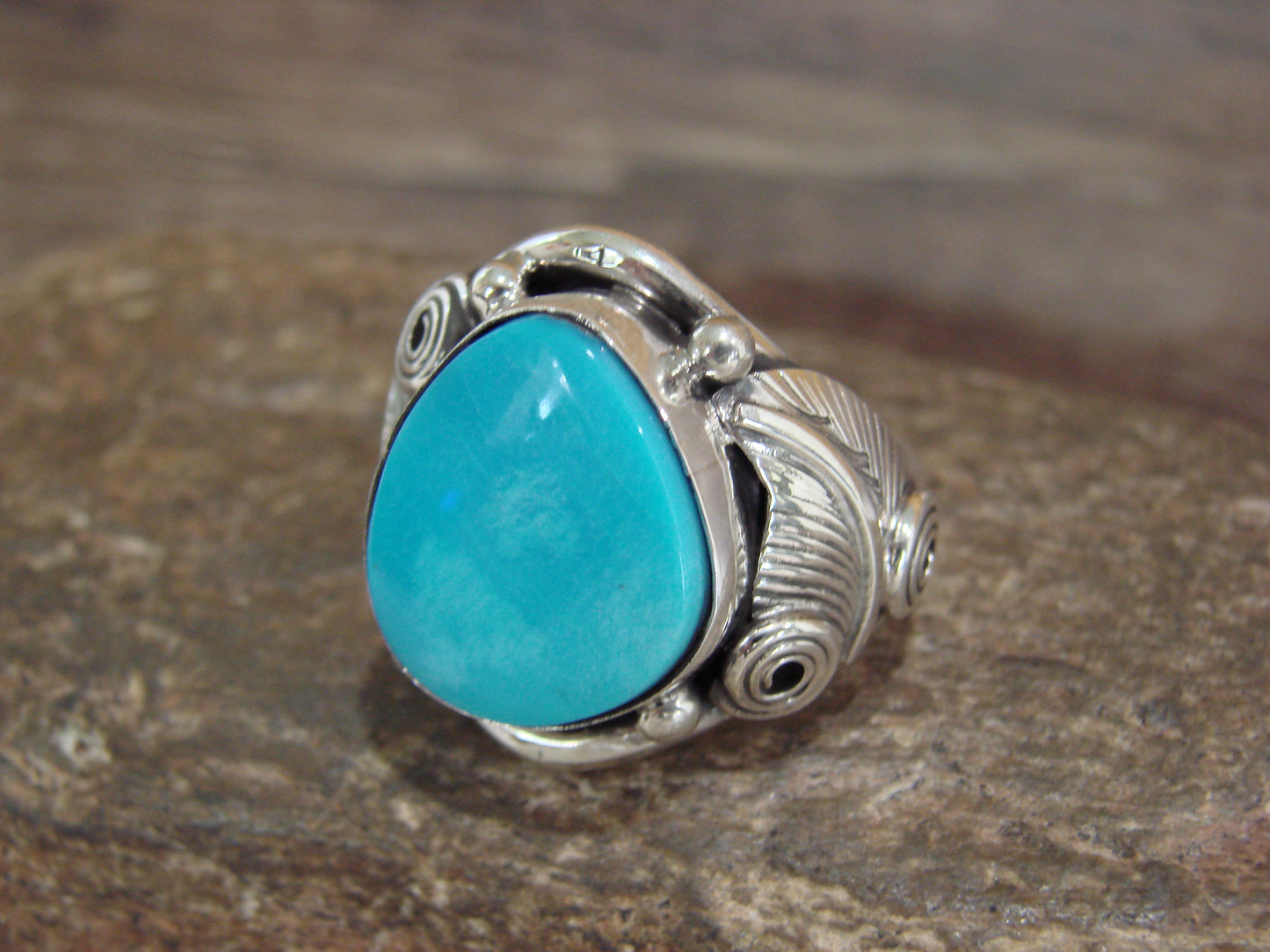 Native American Sterling Silver & Turquoise Ring - Morgan - Size 11.5