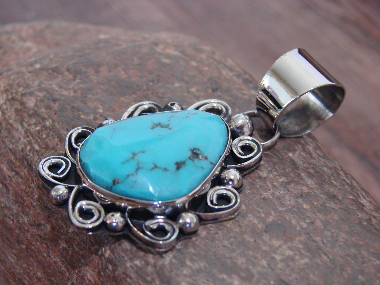Native American Nickel Silver & Turquoise Pendant - Cleveland
