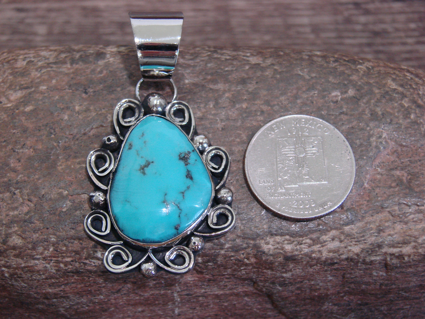 Native American Nickel Silver & Turquoise Pendant - Cleveland