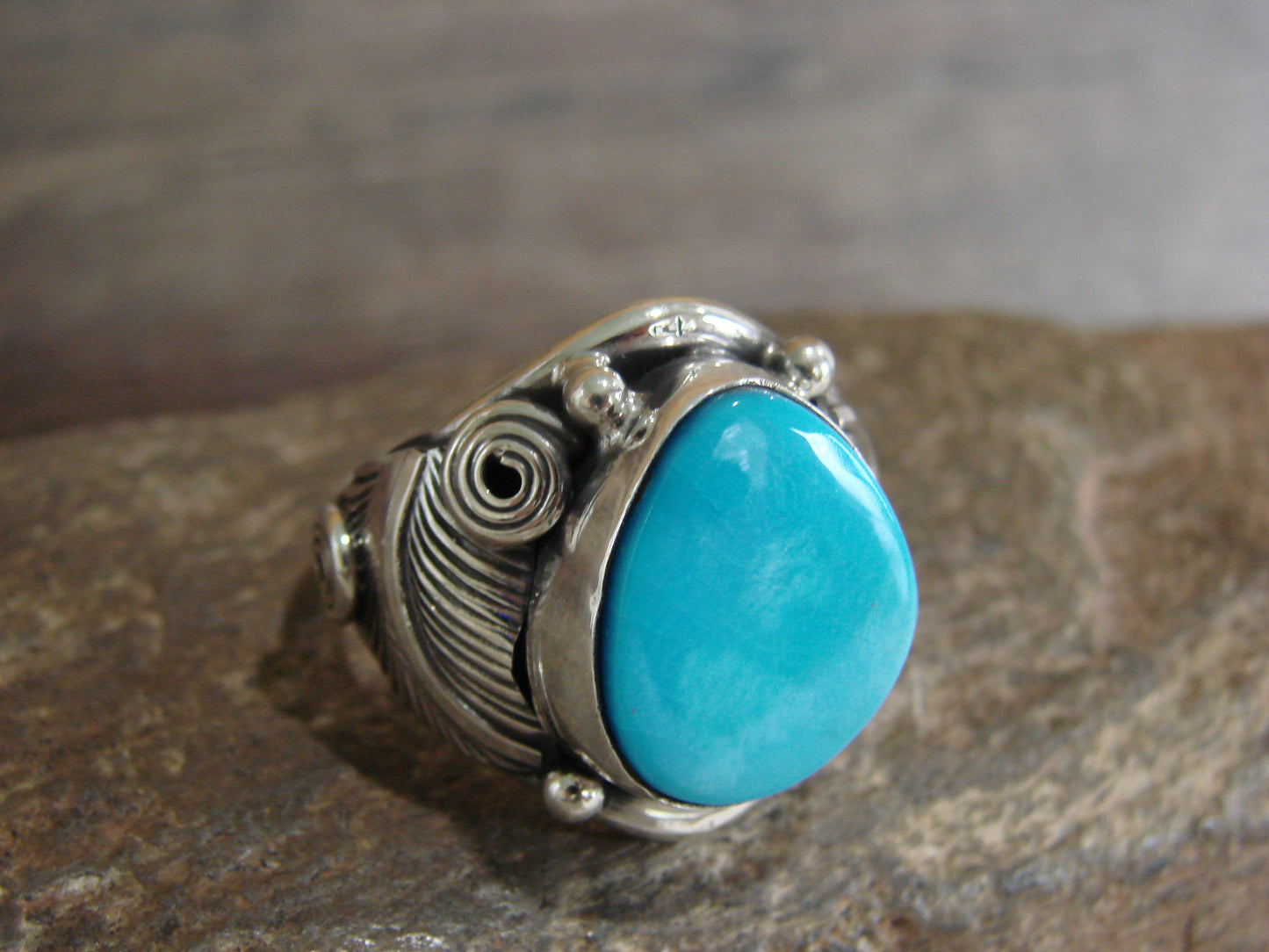 Native American Sterling Silver & Turquoise Ring - Morgan - Size 11.5