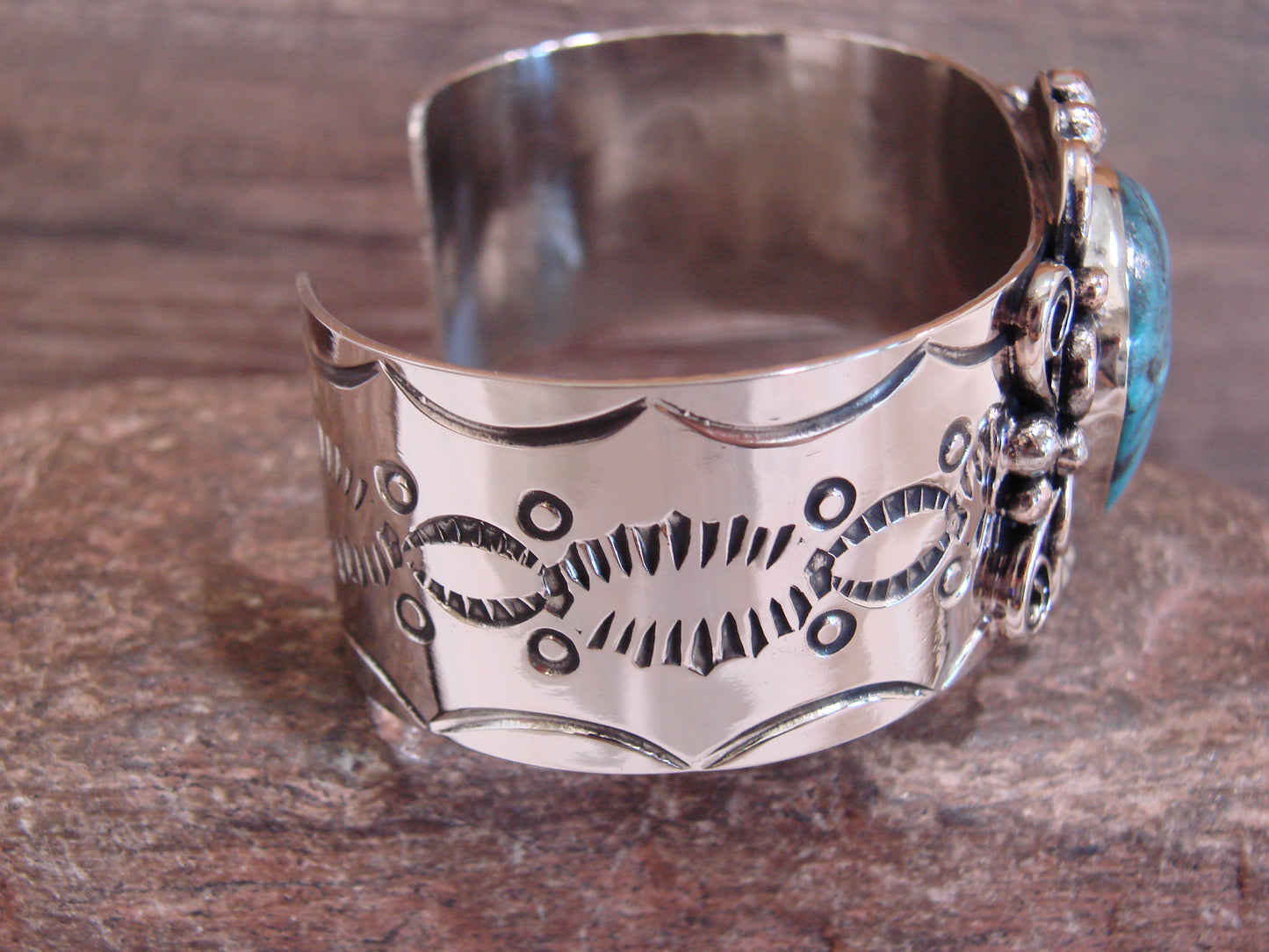 Native American Nickel Silver & Turquoise Bracelet by Cleveland
