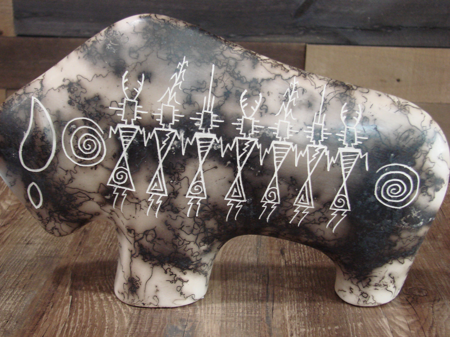 Native American Pottery Horse Hair Buffalo Sculpture by Yellow Corn