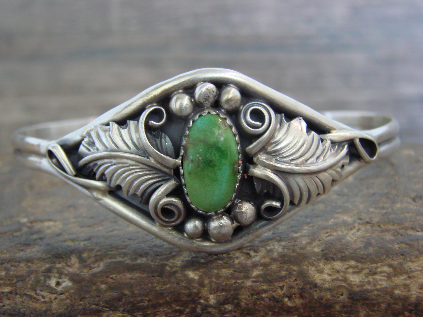 Native American Sterling Silver & Turquoise Feather Bracelet Signed Yazzie