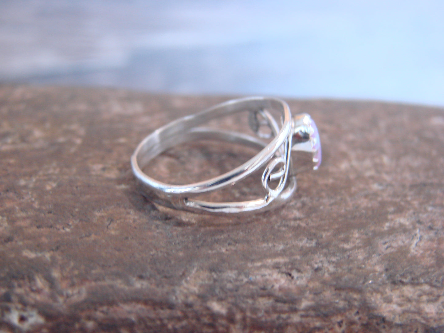 Native American Sterling Silver & Pink Opal Ring Size 4.5 by Lincoln