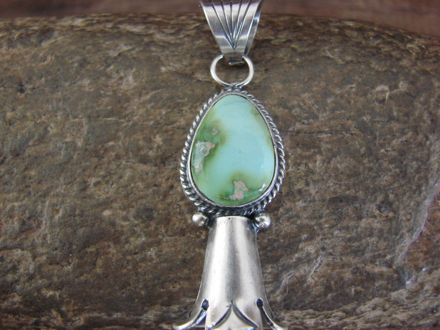 Native American Sterling Silver & Turquoise Squash Blossom Pendant by Betone