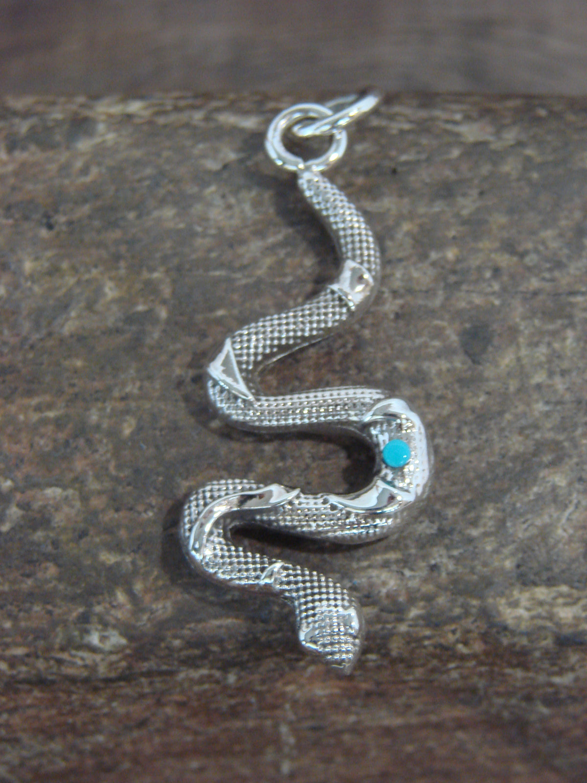 Native American Sterling Silver & Turquoise Snake Pendant - Laweka