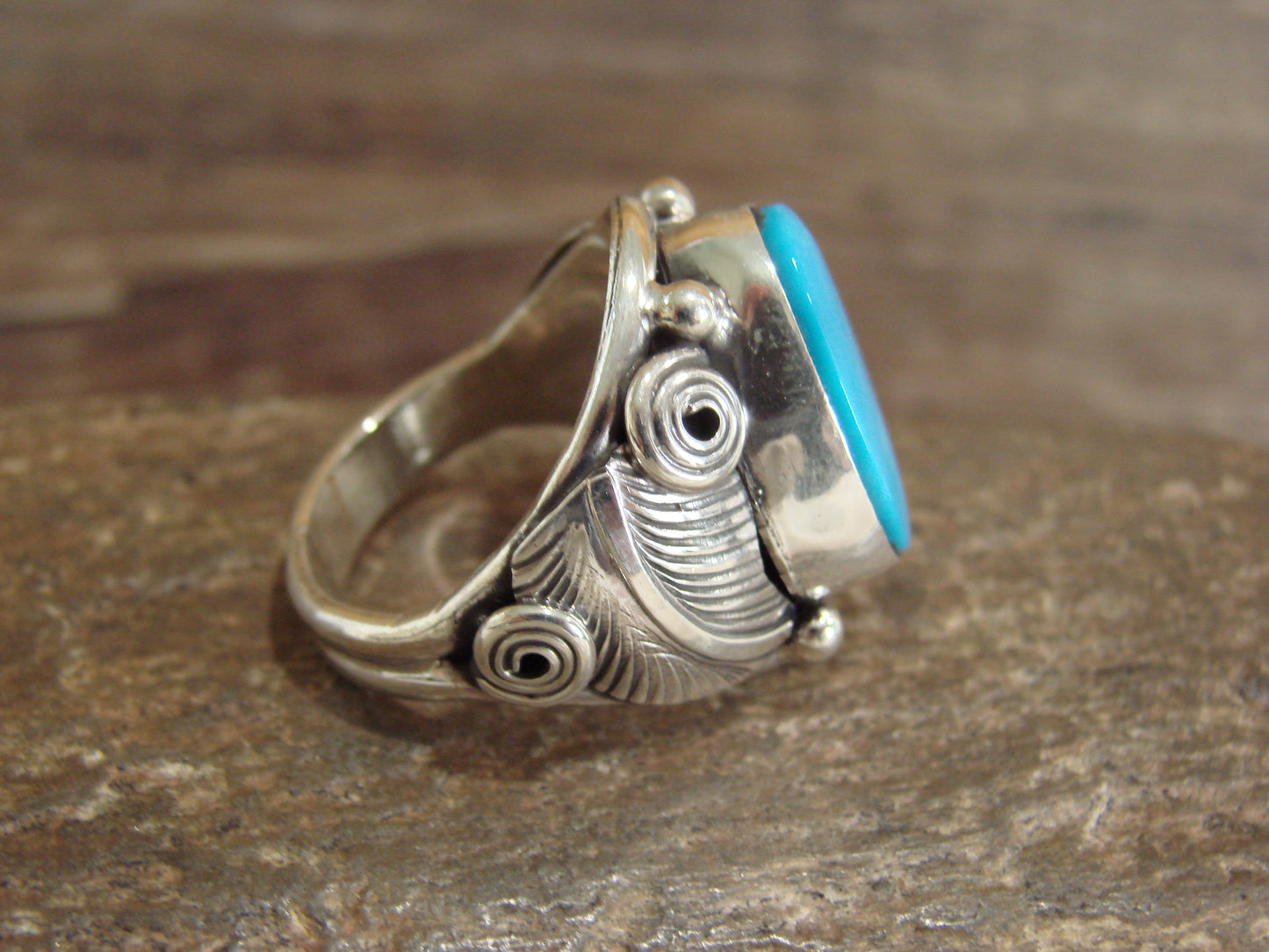 Native American Sterling Silver & Turquoise Ring - Morgan - Size 11.5