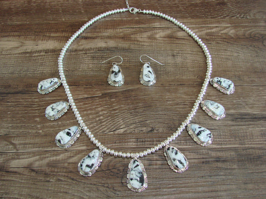 Navajo Sterling Silver & White Buffalo Turquoise Necklace Set by Johnson