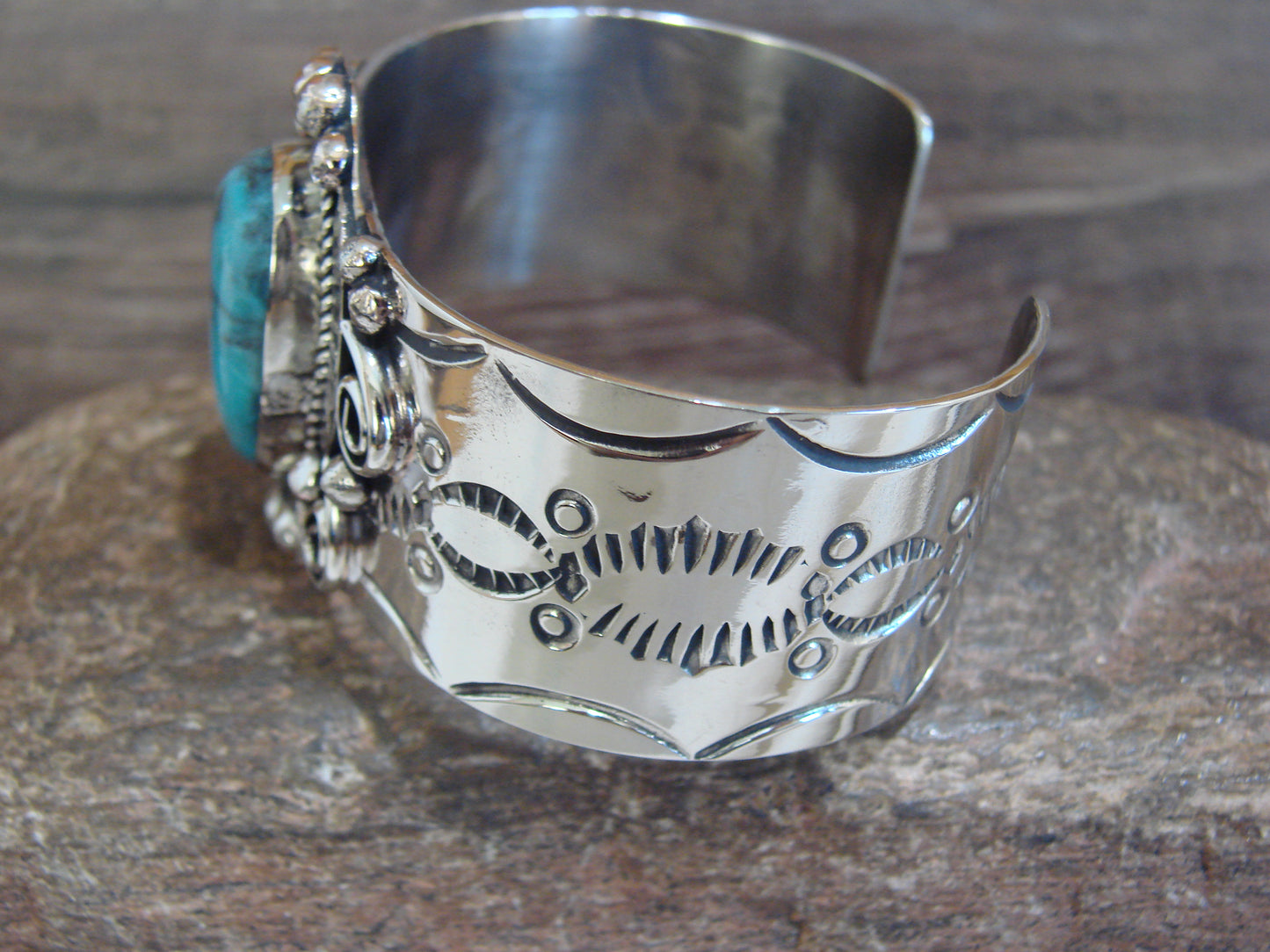 Native American Nickel Silver & Turquoise Bracelet by Cleveland