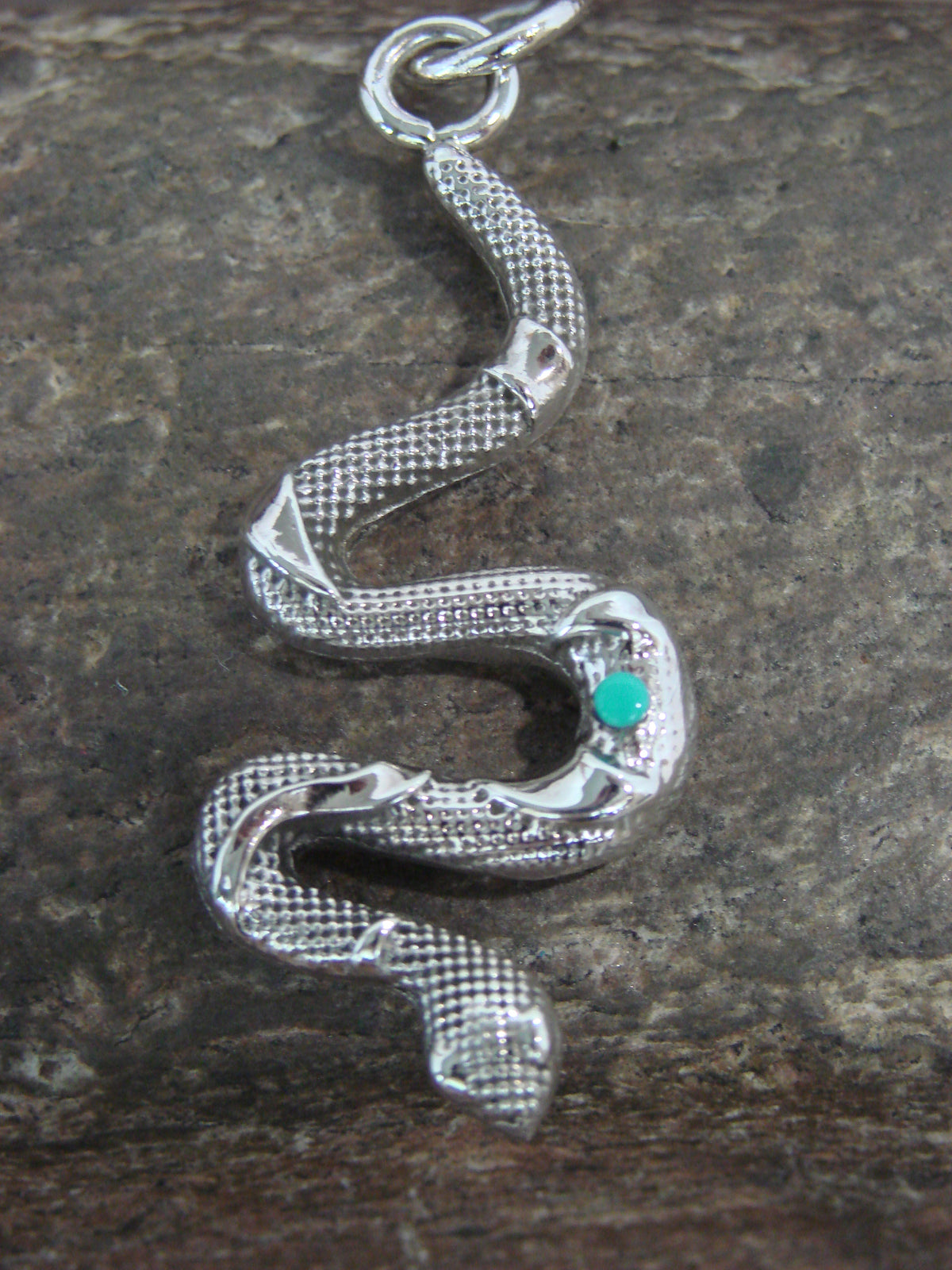 Native American Sterling Silver & Turquoise Snake Pendant - Laweka