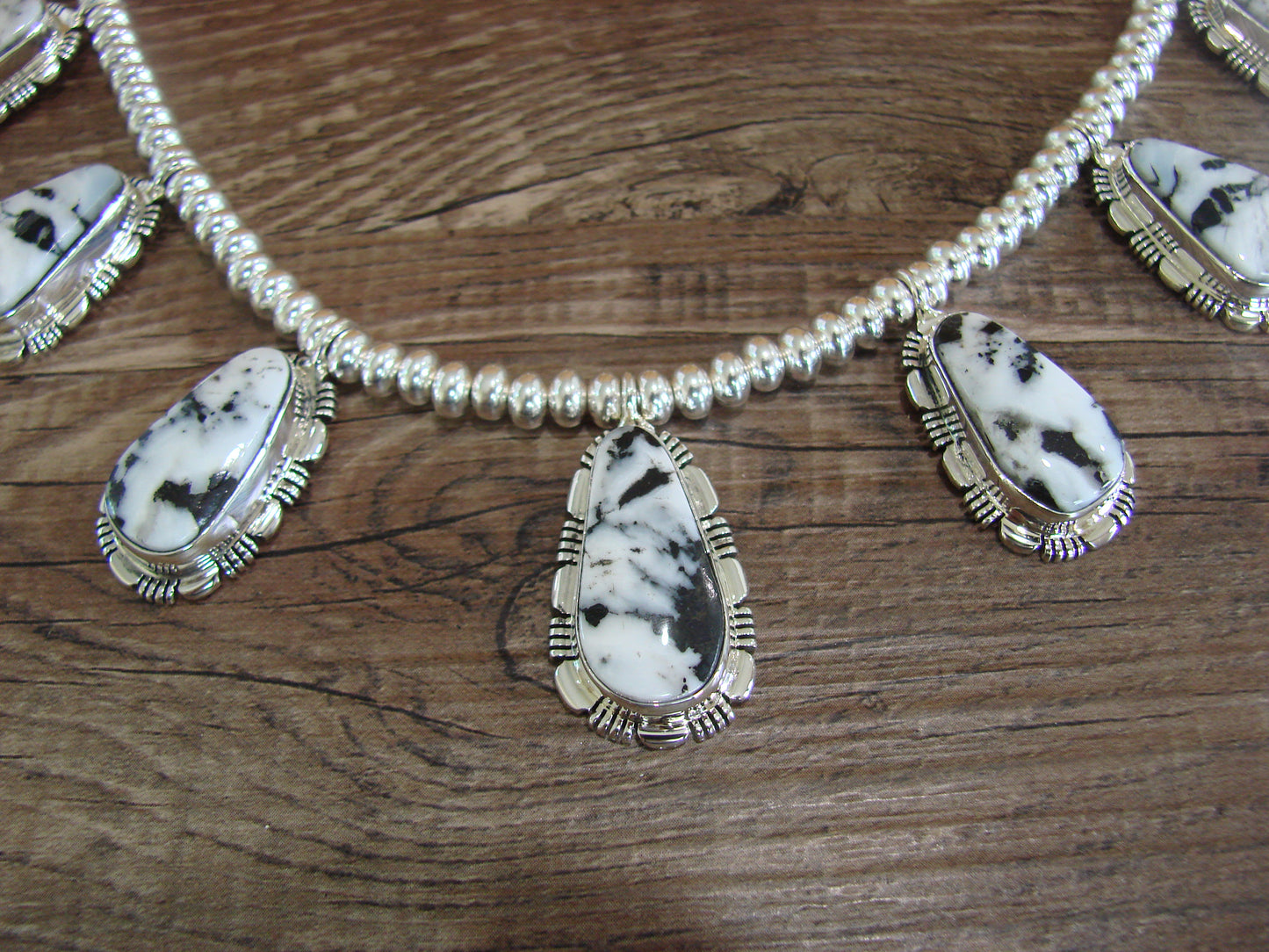 Navajo Sterling Silver & White Buffalo Turquoise Necklace Set by Johnson