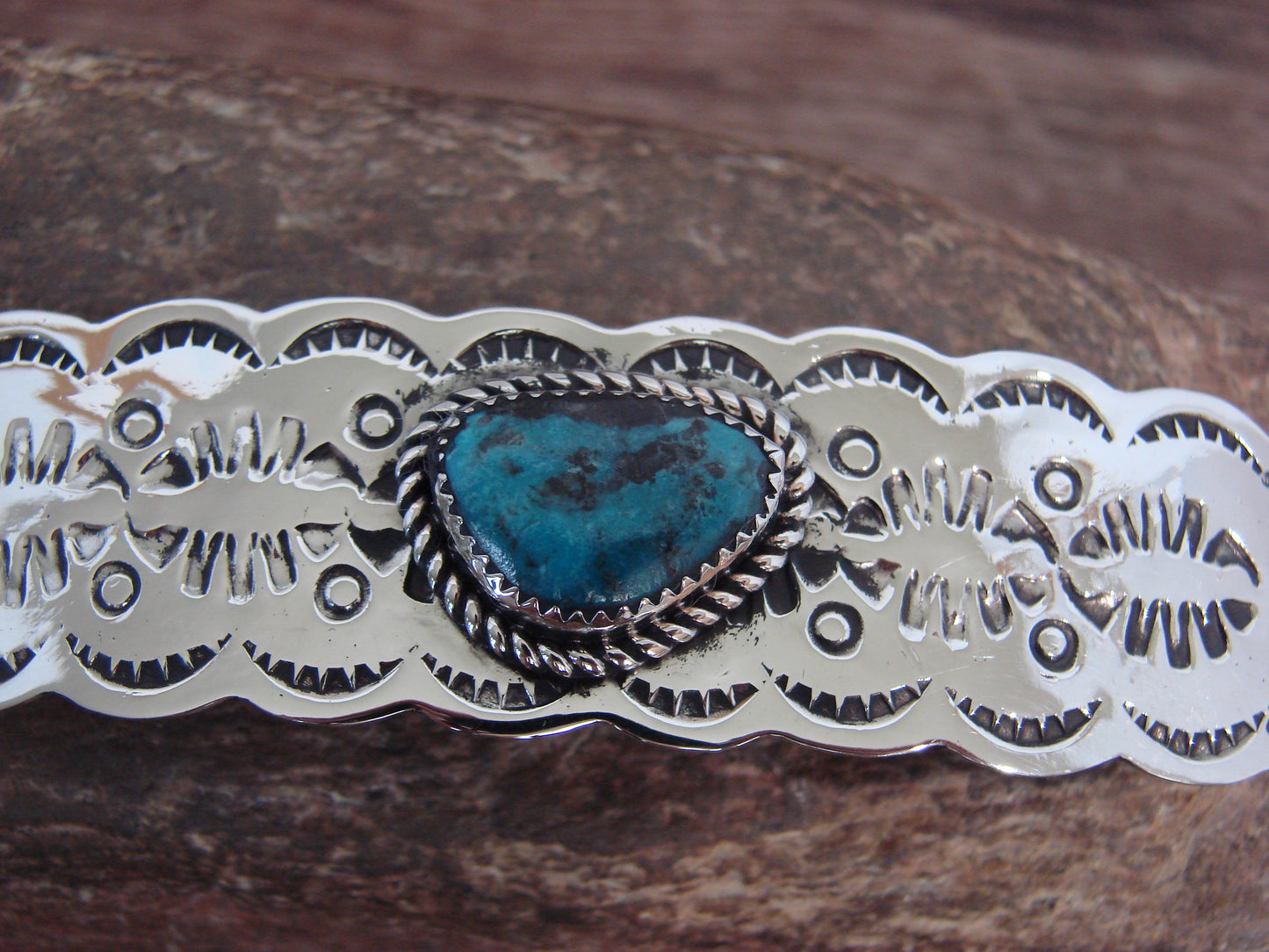 Native American Nickel Silver & Turquoise Hair Barrette by Cleveland