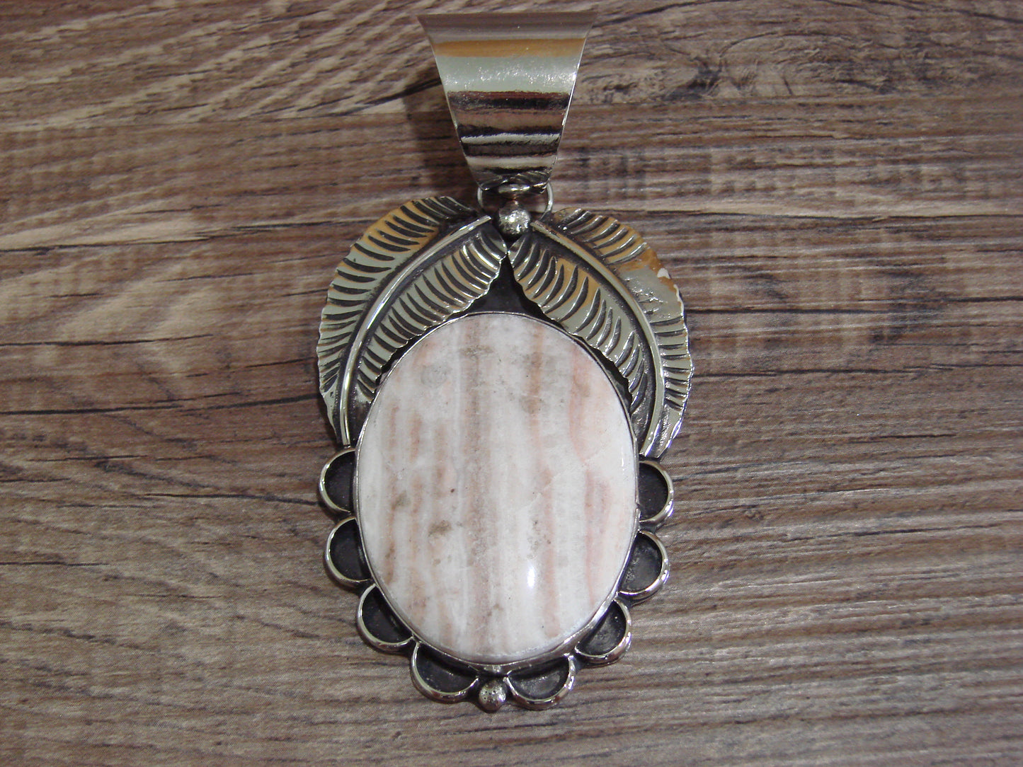 Large Navajo Indian Nickel Silver & Jasper Pendant by Cleveland