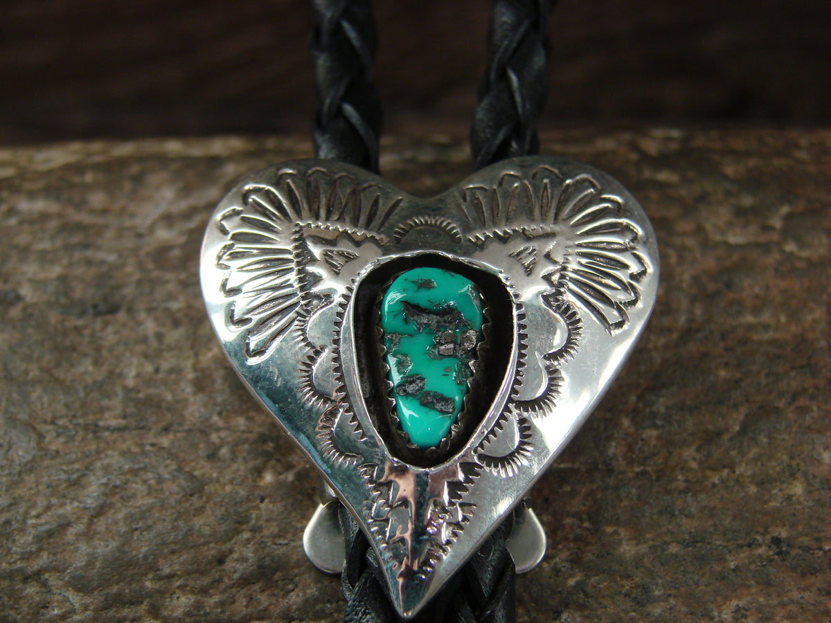 Native American Sterling Silver & Turquoise Heart Bolo Tie by Skeets