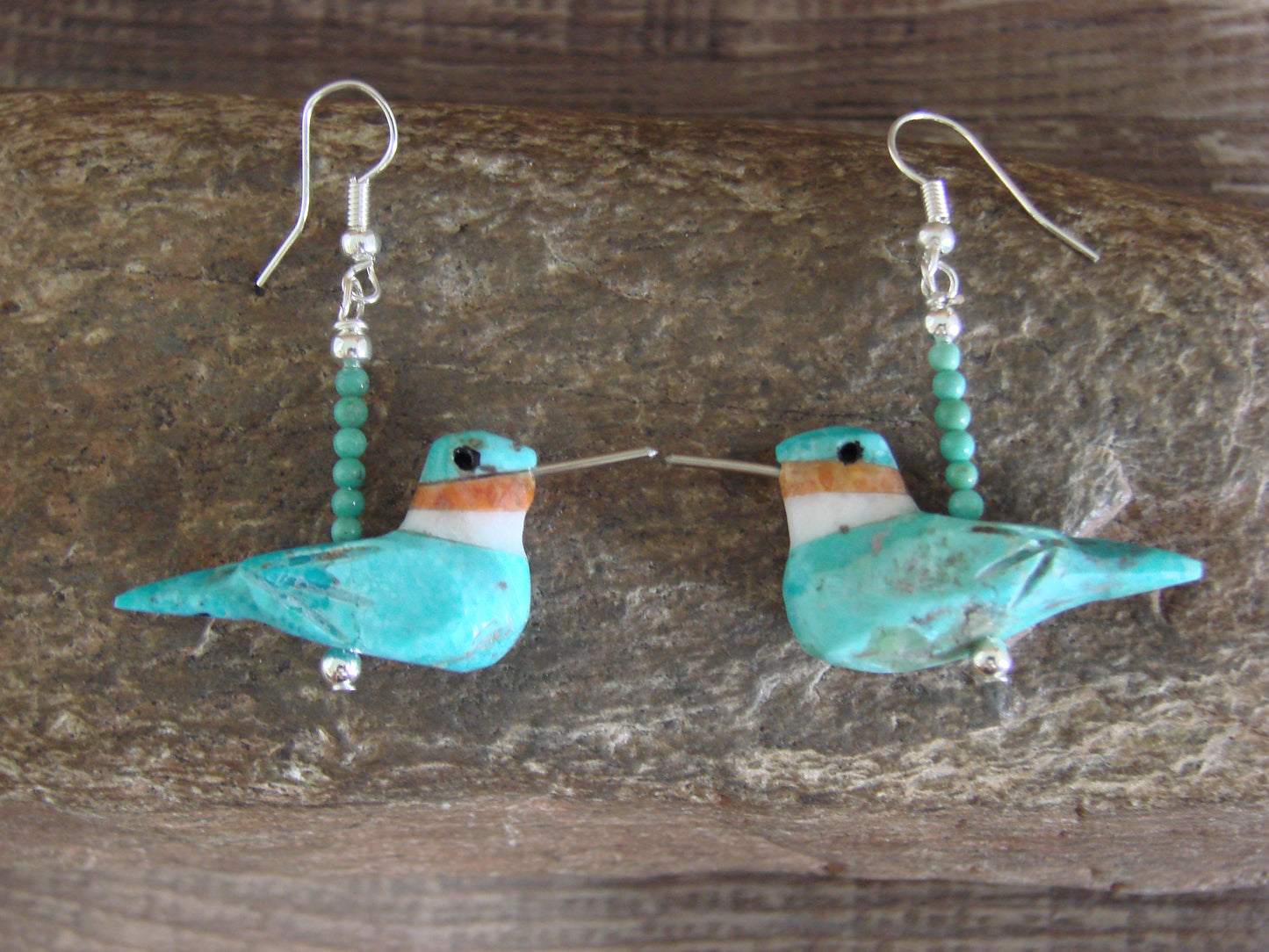 Hand Carved Turquoise Hummingbird Fetish Earrings by Matt Mitchell