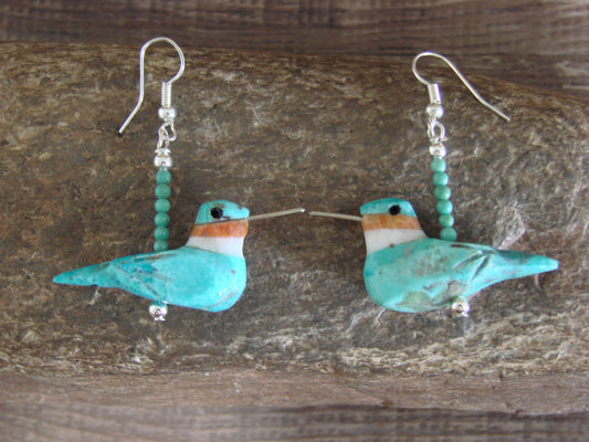 Hand Carved Turquoise Hummingbird Fetish Earrings by Matt Mitchell
