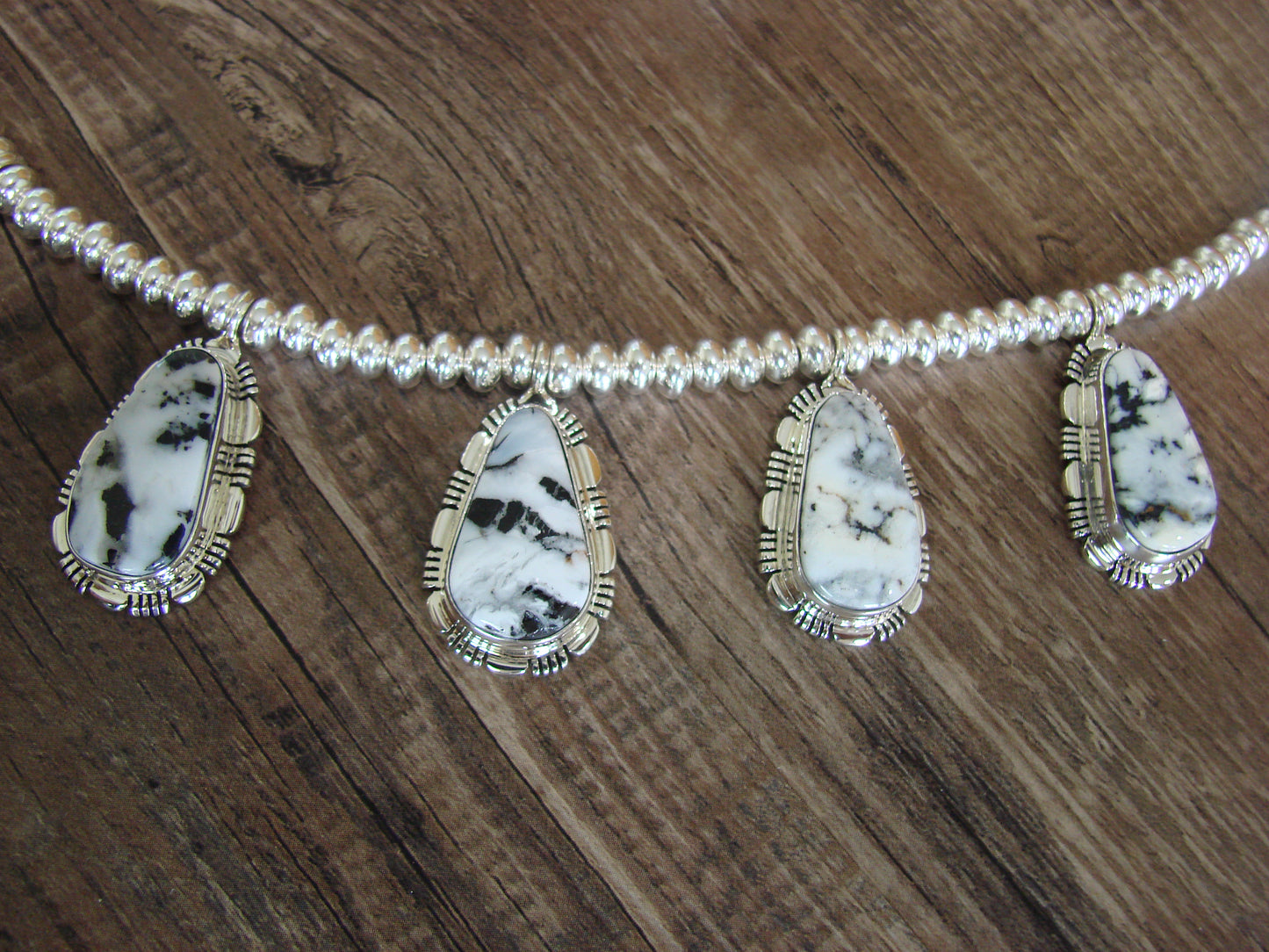 Navajo Sterling Silver & White Buffalo Turquoise Necklace Set by Johnson