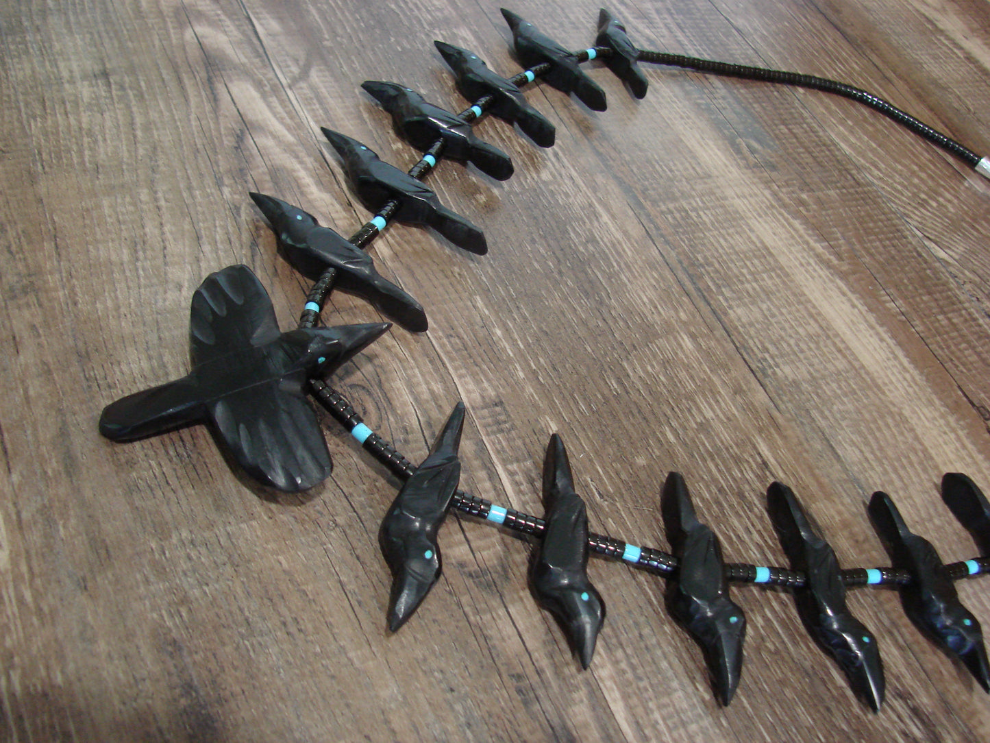 Hand Carved Jet Raven Fetish Necklace by Matt Mitchell