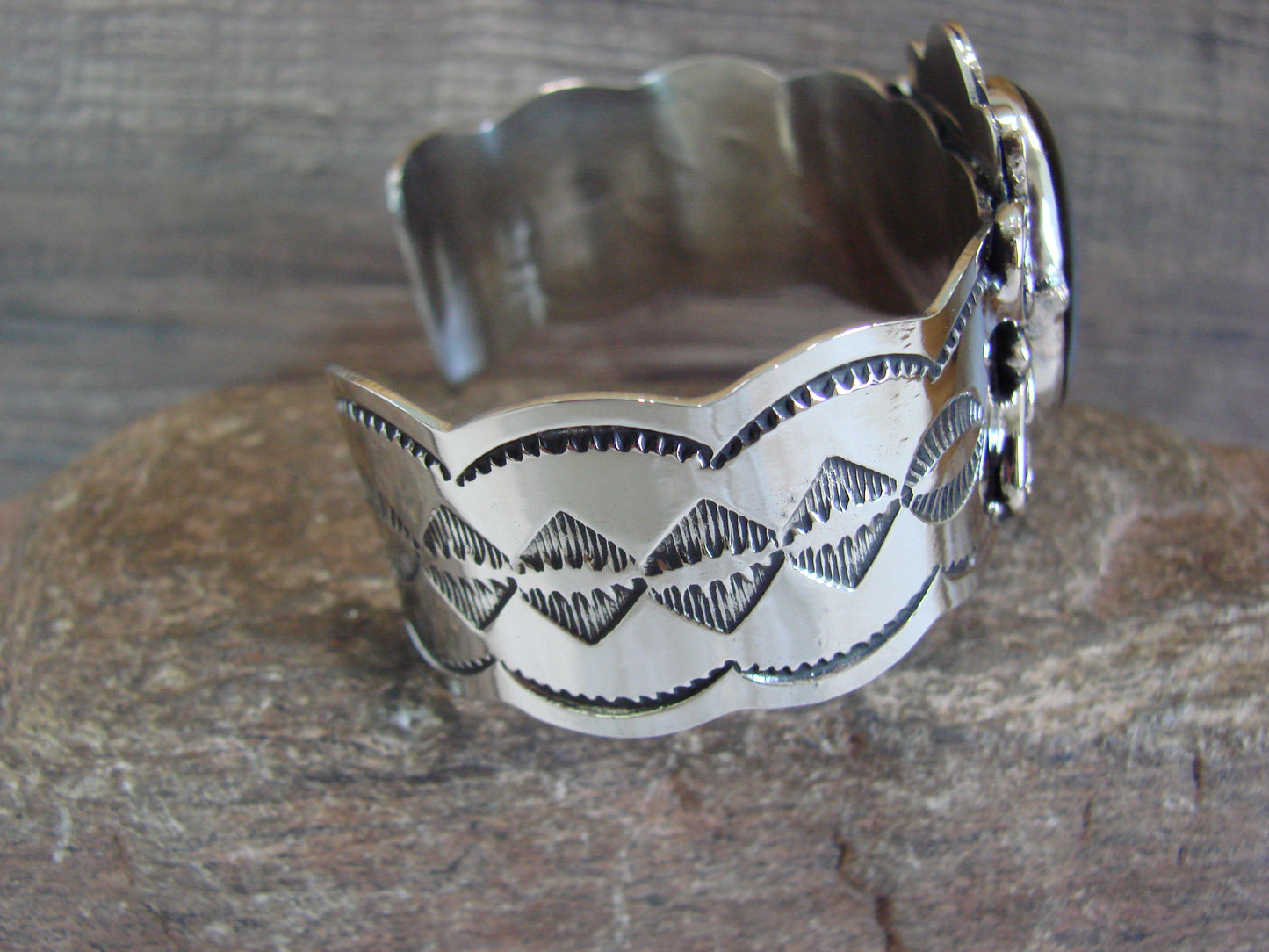 Navajo Indian Nickel Silver & Onyx Bracelet by Cleveland